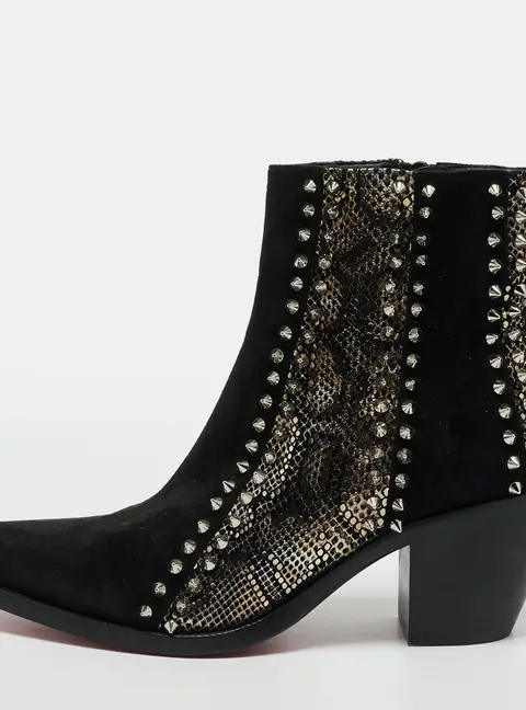 Christian Louboutin My Guitar Donna Size 36 Black/Gold Suede and Snakeskin Embossed Leather Ankle Length Boots
