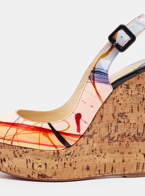Christian Louboutin Size 38 Multicolor Patent Leather Wedge Pumps