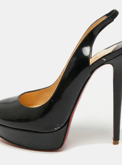 Christian Louboutin Bianca Size 38.5 Black Patent Leather Platform Slingback Pumps