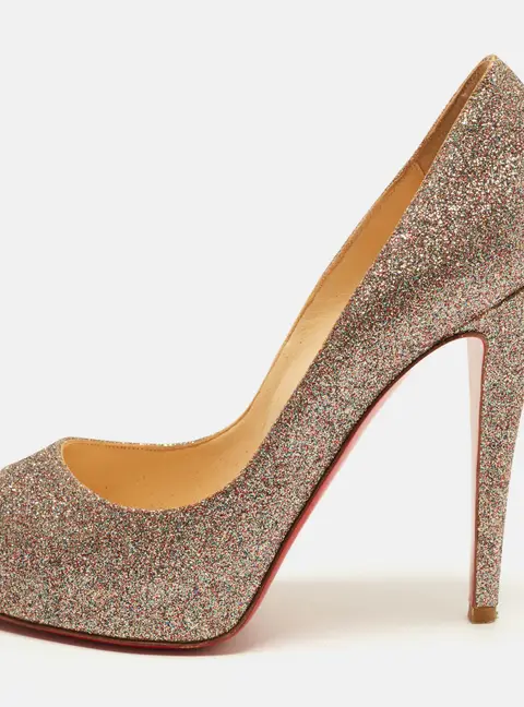 Christian Louboutin Very Prive Size 37 Multicolor Glitter Peep Toe Pumps