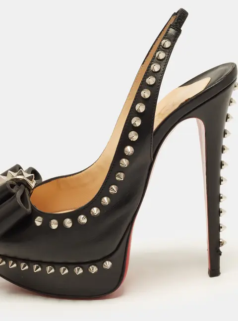 Christian Louboutin Lady Clou Size 38 Black Leather Peep Toe Pumps