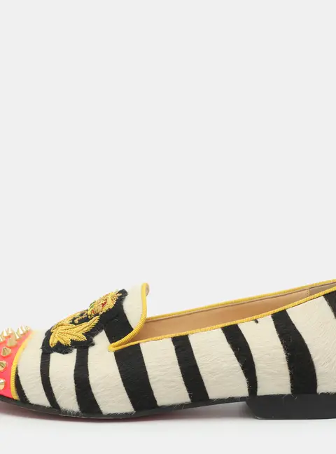 Christian Louboutin Harvanana Spike Size 36.5 Multicolor Calf Hair and Patent Leather Loafers