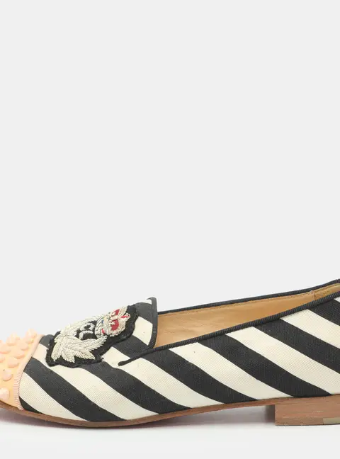 Christian Louboutin Harvanana Spike Size 37 Multicolor Striped Canvas and Patent Leather Loafers