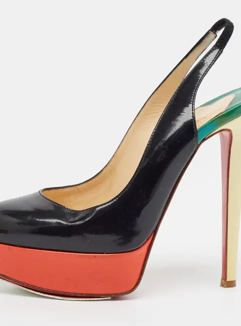 Christian Louboutin Bianca Size 35 Tricolor Patent Leather Platform Slingback Sandals