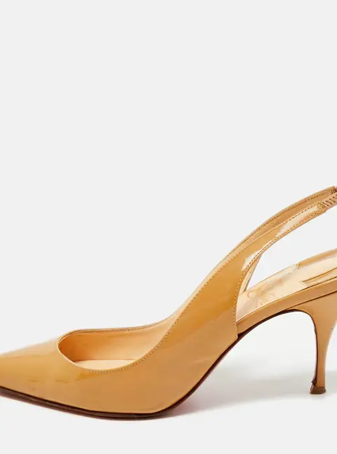 Christian Louboutin Corneille Size 35.5 Beige Patent Leather Slingback Pumps
