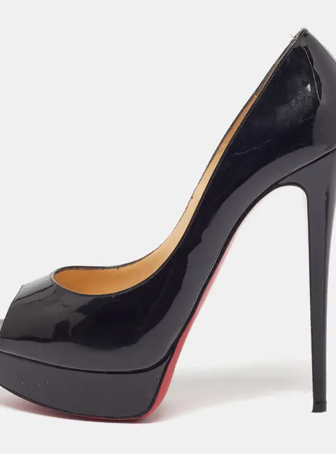 Christian Louboutin Lady Peep Size 41 Black Patent Leather Platform Pumps