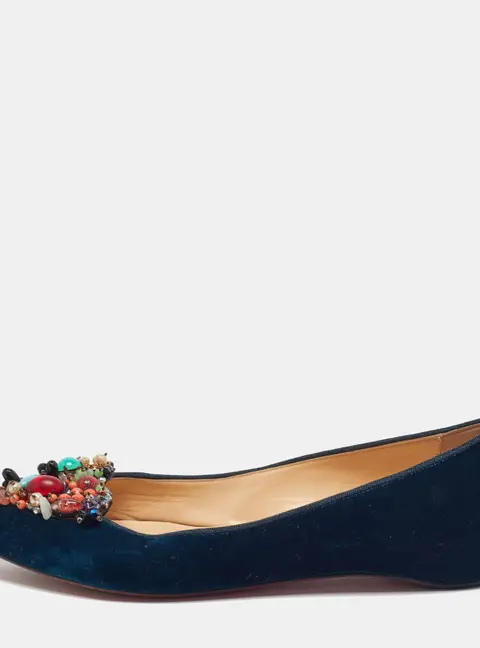 Christian Louboutin Diva Cora Size 37 Blue Velvet Ballet Flats