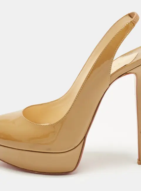 Christian Louboutin Bianca Size 38.5 Beige Patent Leather Platform Slingback Pumps