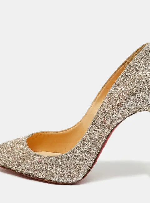 Christian Louboutin Pigalle Follies Size 37.5 Gold Glitter Pumps
