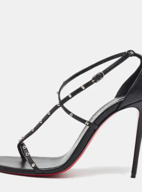 Christian Louboutin Riojana Spikes Size 37.5 Black Leather Strappy Sandals