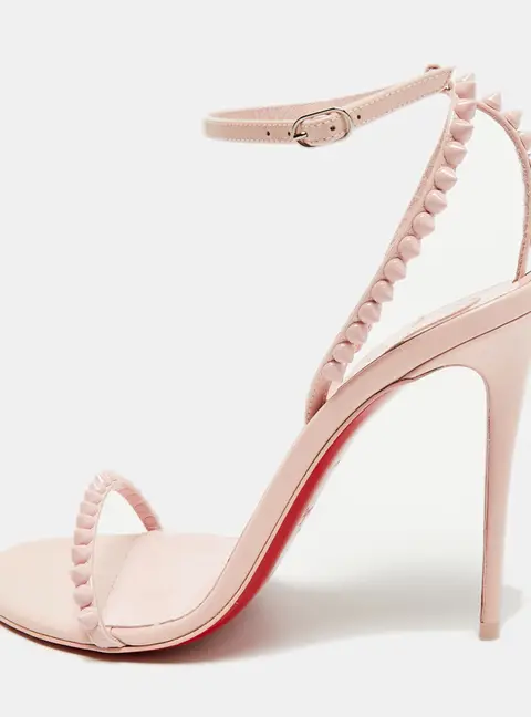 Christian Louboutin So Me Size 37 Pink Patent Leather Spike Ankle Strap Sandals