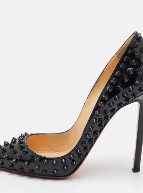 Christian Louboutin Pigalle Spikes Size 35.5 Black Patent Leather Pumps