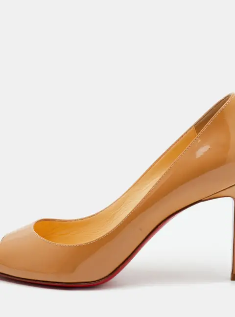 Christian Louboutin New Very Prive Size 36.5 Beige Patent Leather Peep Toe Pumps