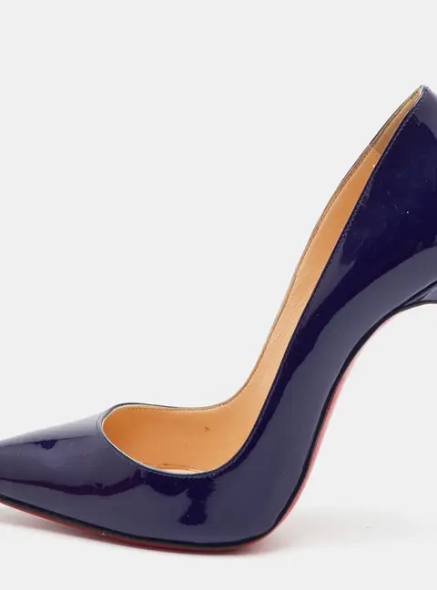 Christian Louboutin So Kate Size 37.5 Navy Blue Patent Leather Pointed Toe Pumps