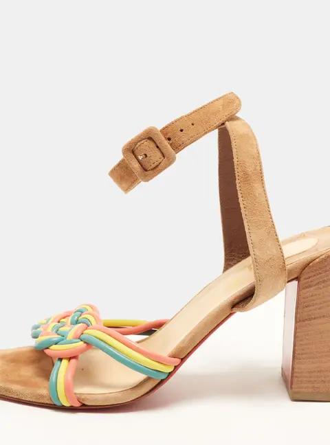 Christian Louboutin Ella Size 38.5 Multicolor Suede Ankle Wrap Sandals