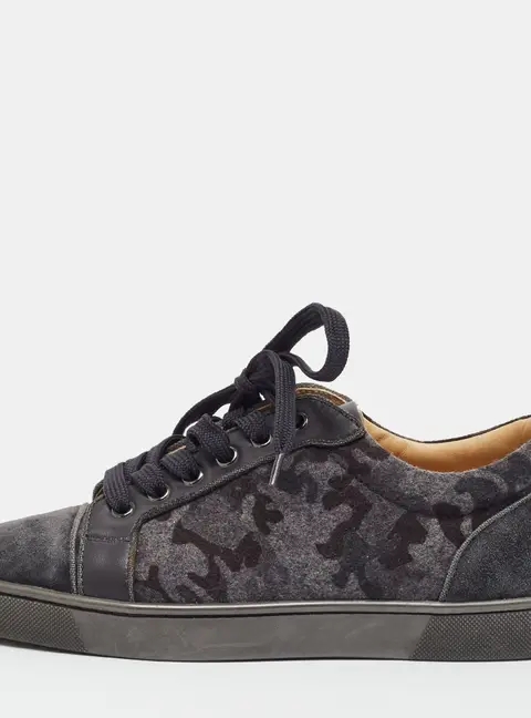 Christian Louboutin Louis Orlato Size 39 Grey Camouflage Leather and Wool Low Top Sneakers