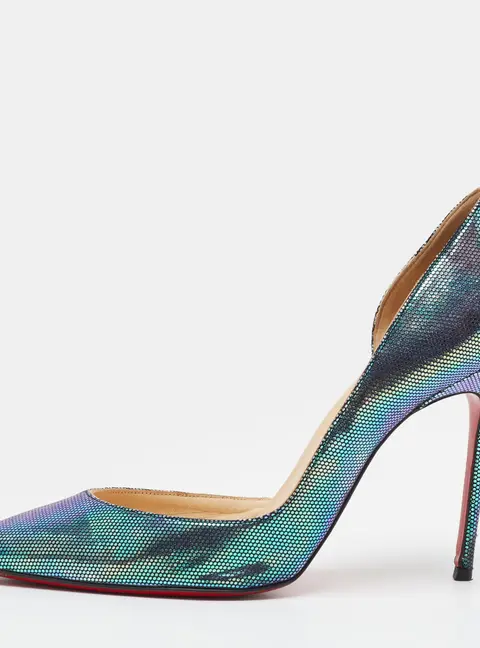 Christian Louboutin Iriza Tissu Scarabe Specchio Size 38.5 Iridescent Texture Suede D'orsay Pumps