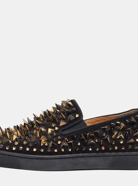 Christian Louboutin Pik Boat Size 39 Black Suede Slip On Sneakers