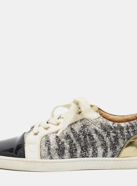 Christian Louboutin Gondoliere Size 38 Multicolor Glitter and Patent Leather Lace Up Sneakers