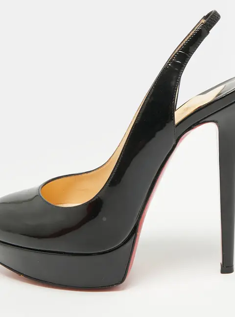 Christian Louboutin Bianca Size 38.5 Black Patent Leather Slingback Platform Pumps