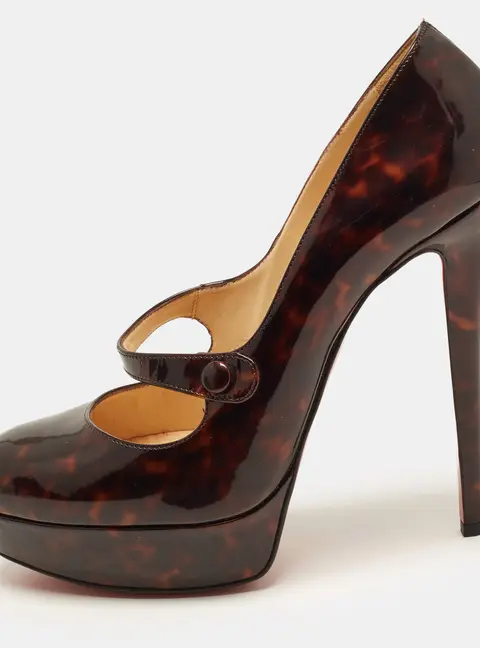 Christian Louboutin Relika Size 40 Tortoise Patent Leather Platform Pumps