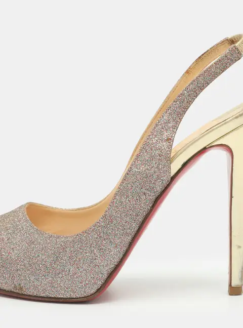 Christian Louboutin No Prive Size 36 Metallic Glitter Slingback Pumps
