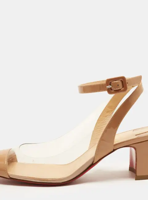 Christian Louboutin Asticocotte Size 36.5 Transparent/Beige Patent Leather and PVC Block Heel Pumps