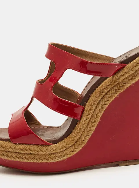 Christian Louboutin Bibao Size 37 Red Patent Leather Wedge Sandals