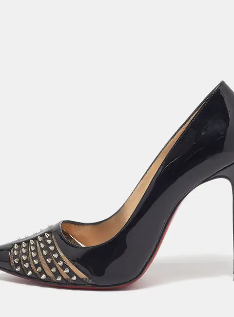 Christian Louboutin Bareta Size 37 Black Mesh and Patent Leather Pumps