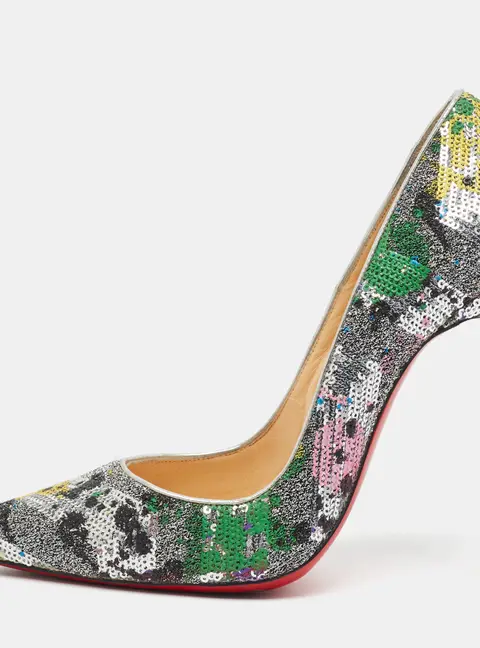 Christian Louboutin Pigalle Follies Size 39.5 Multicolor Sequins Pumps