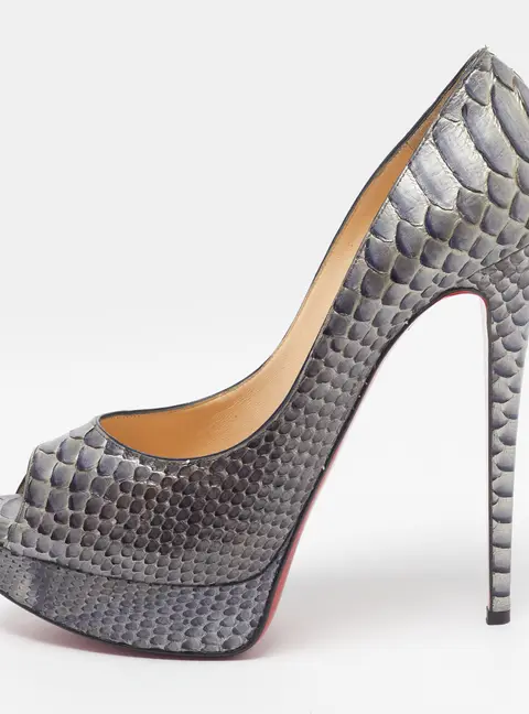 Christian Louboutin Lady Peep Size 40.5 Grey Python Leather Platform Pumps