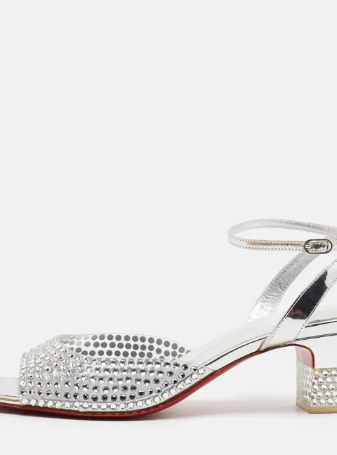 Christian Louboutin Cassandrissima Size 38 Transparent/Silver Patent and PVC Ankle Strap Sandals