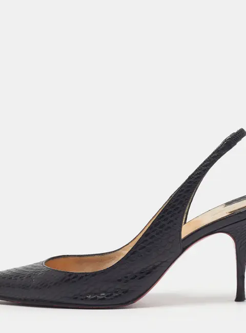 Christian Louboutin Clare Size 37 Black Embossed Leather Slingback Pumps