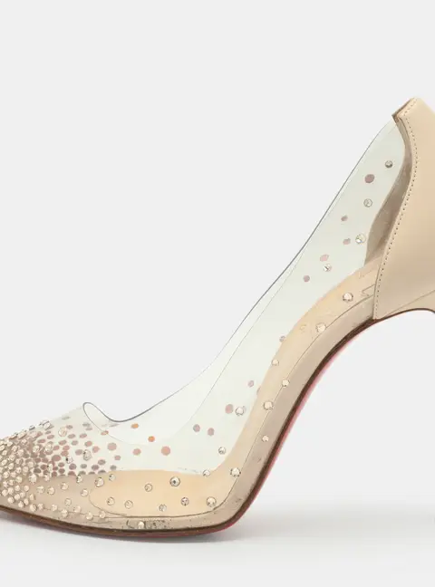 Christian Louboutin Degrastrass Size 37.5 Beige/Transparent Leather and PVC Pumps