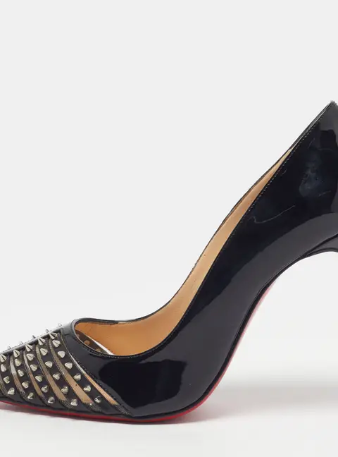 Christian Louboutin Bareta Size 37 Black Mesh and Patent Leather Pumps