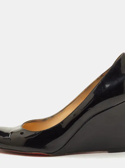 Christian Louboutin Ron Ron Size 38 Black Patent Leather Wedge Pumps