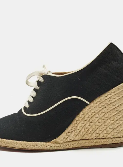 Christian Louboutin Size 39 Black Canvas Espadrille Wedge Pumps