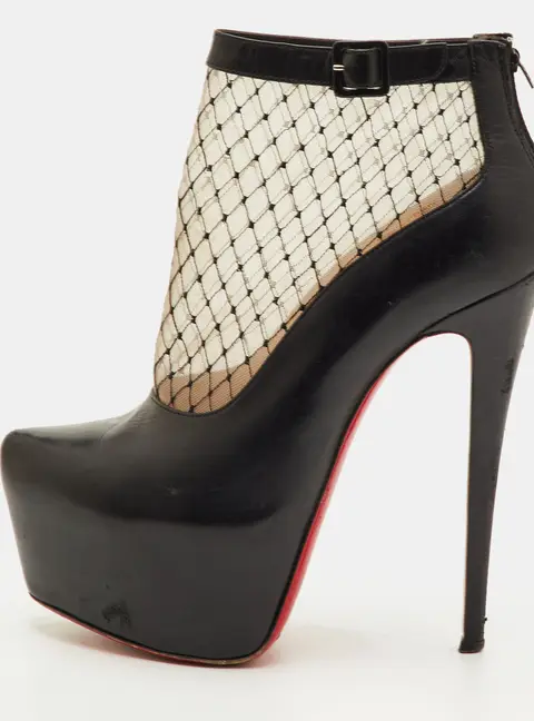 Christian Louboutin Resillissima Size 38.5 Black Leather and Mesh Platform Ankle Length Boots