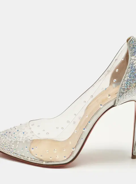 Christian Louboutin Degrastrass Size 38.5 Silver PVC And Sequins Pumps
