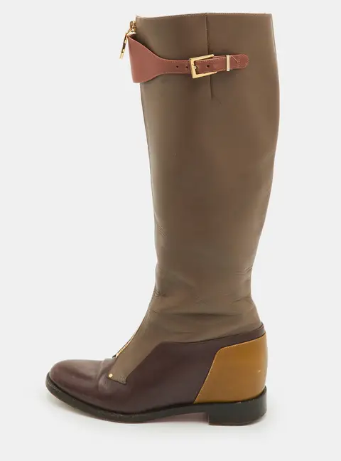Christian Louboutin Size 38 Multicolor Leather Front Zip Knee Length Riding Boots