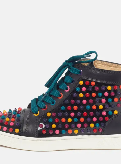 Christian Louboutin Lou Spikes Size 37 Black Patent and Leather High Top Sneakers
