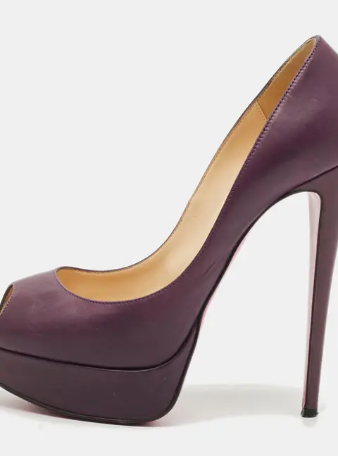 Christian Louboutin Lady Peep Size 39.5 Burgundy Leather Platform Pumps