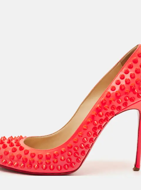 Christian Louboutin Fifi Size 39.5  Neon Hot Pink Patent Leather Spike Pumps