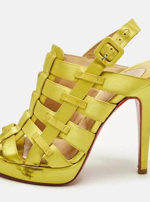 Christian Louboutin Paquita Size 36 Yellow Satin Platform Ankle Strap Sandals