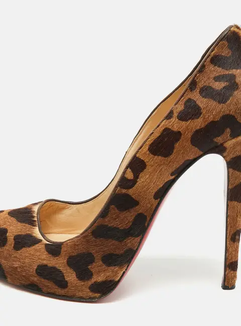Christian Louboutin Size 39.5 Brown Leopard Print Calf Hair Platform Pumps