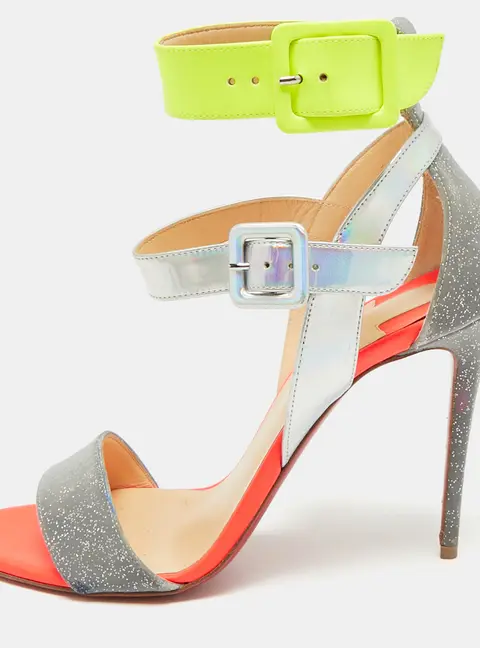 Christian Louboutin Multipot Size 38.5 Multicolor Leather Ankle Strap Sandals