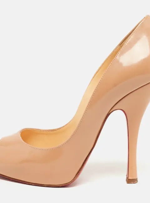 Christian Louboutin Maryl Size 36 Beige Patent Leather Peep Toe Pumps
