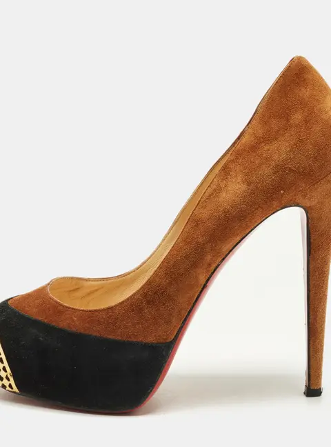Christian Louboutin Maggie Size 39 Brown/Black Suede Embellished Platform Pumps