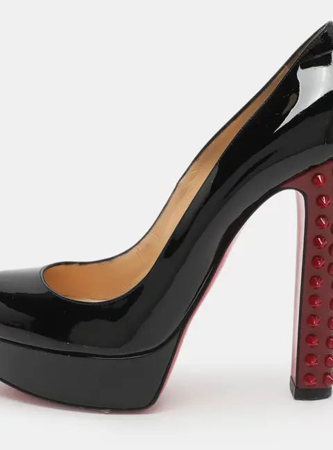 Christian Louboutin Taclou Size 38.5 Black Patent Leather Studded Platform Pumps