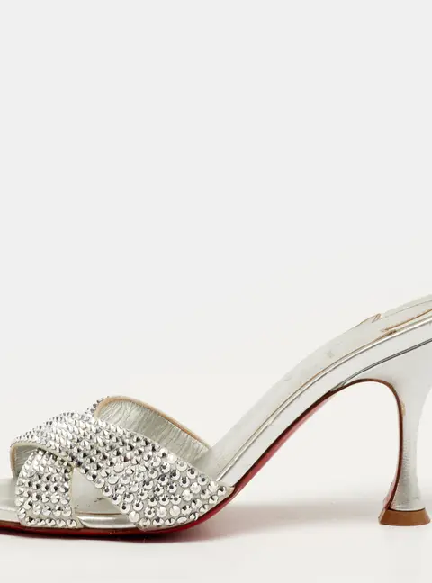Christian Louboutin Mariza Is Back Size 36.5 Silver Suede Crystal Embellished Slide Sandals